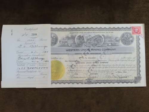 1924 WEstern Union Mining Company, Stock Certificate, 1000 Shares , 3108