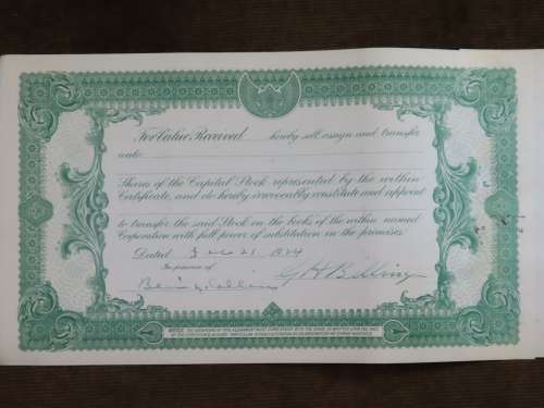 1924 WEstern Union Mining Company, Stock Certificate, 1000 Shares , 3108