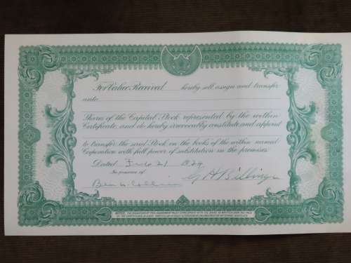 1924 WEstern Union Mining Company, Stock Certificate, 1000 Shares , 3109