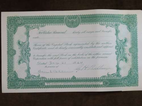 1924 WEstern Union Mining Company, Stock Certificate, 1000 Shares , 3111