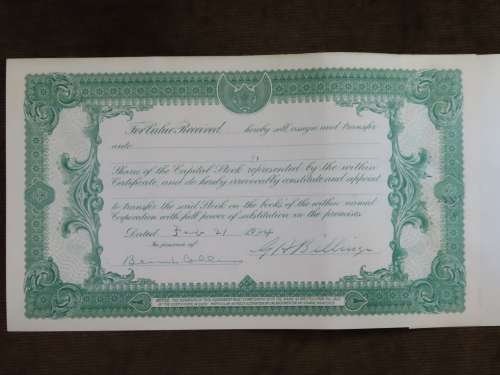 1924 WEstern Union Mining Company, Stock Certificate, 1000 Shares , 3112