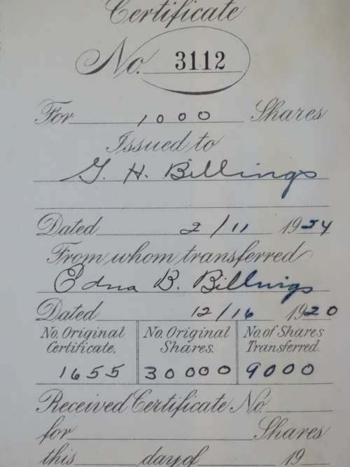 1924 WEstern Union Mining Company, Stock Certificate, 1000 Shares , 3112