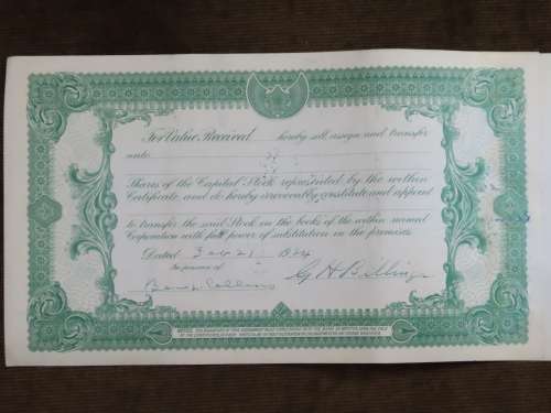 1924 WEstern Union Mining Company, Stock Certificate, 1000 Shares , 3113