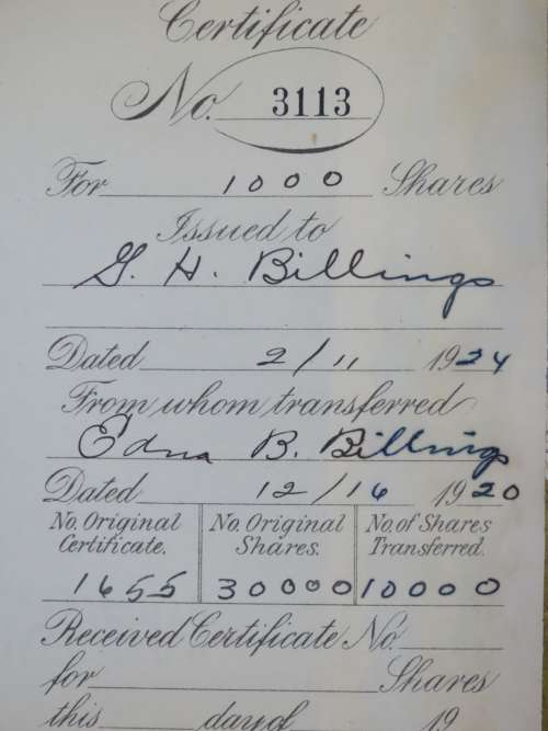 1924 WEstern Union Mining Company, Stock Certificate, 1000 Shares , 3113