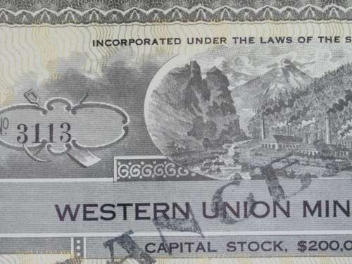 1924 WEstern Union Mining Company, Stock Certificate, 1000 Shares , 3113
