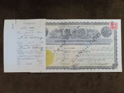 1924 Western Union Mining Company, Stock Certificate, 5000 Shares , 3116