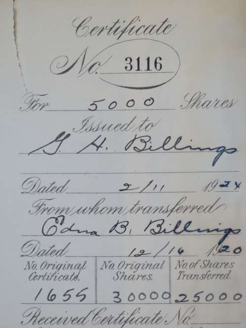 1924 Western Union Mining Company, Stock Certificate, 5000 Shares , 3116