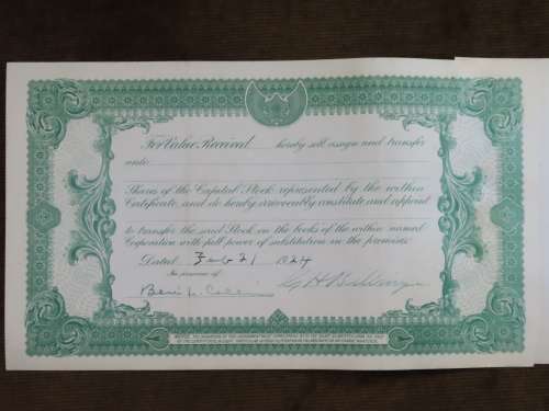 1924 Western Union Mining Company, Stock Certificate, 5000 Shares , 3117