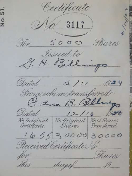 1924 Western Union Mining Company, Stock Certificate, 5000 Shares , 3117