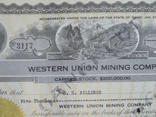 1924 Western Union Mining Company, Stock Certificate, 5000 Shares , 3117