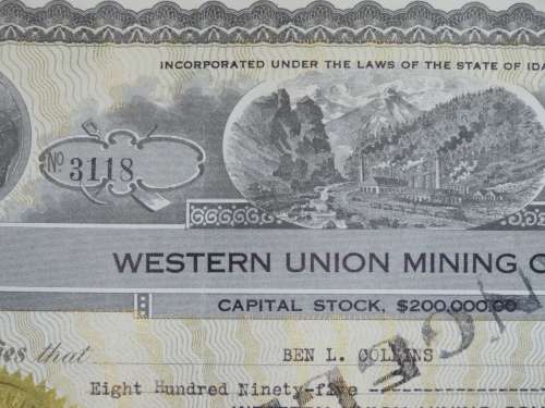 1924 Western Union Mining Company, Stock Certificate, 5000 Shares , 3118