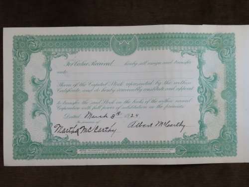 1924 Western Union Mining Company, Stock Certificate, 1000 Shares , 3121