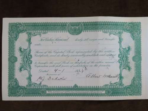 1924 Western Union Mining Company, Stock Certificate, 1000 Shares , 3122