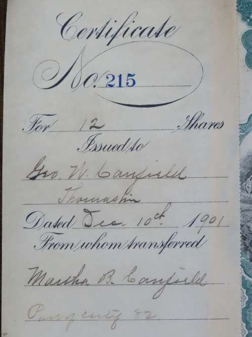1901 Plume And Atwood Manufacturing Company, Stock Certificate, 12 Shares , 215