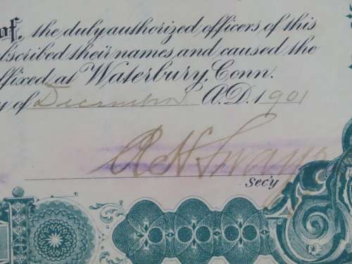 1901 Plume And Atwood Manufacturing Company, Stock Certificate, 12 Shares , 215
