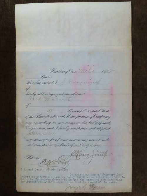1901 Plume And Atwood Manufacturing Company, Stock Certificate, 90 Shares , 218
