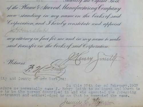 1901 Plume And Atwood Manufacturing Company, Stock Certificate, 90 Shares , 218