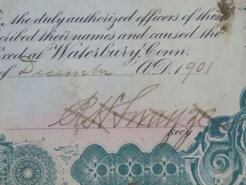1901 Plume And Atwood Manufacturing Company, Stock Certificate, 90 Shares , 218