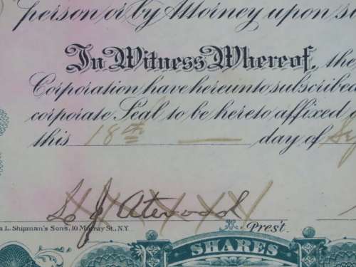 1901 Plume And Atwood Manufacturing Company, Stock Certificate, 335 Shares , 211