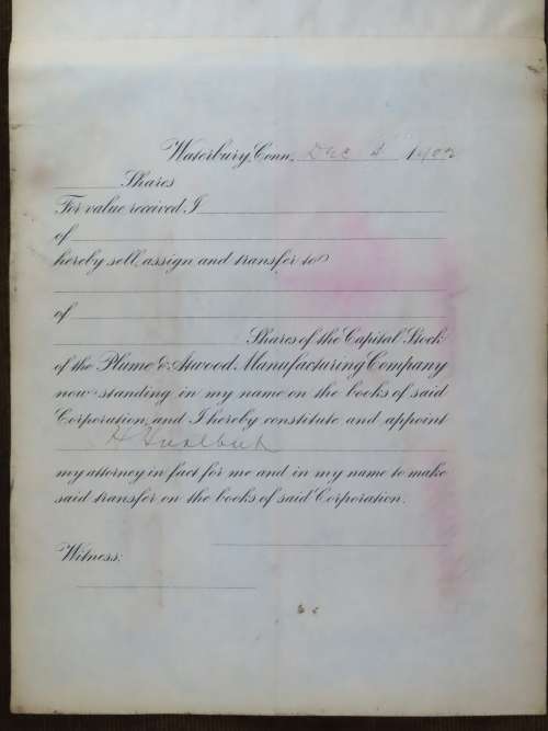 1901 Plume And Atwood Manufacturing Company, Stock Certificate, 335 Shares , 211