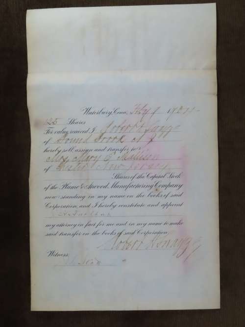 1901 Plume And Atwood Manufacturing Company, Stock Certificate, 125 Shares , 212