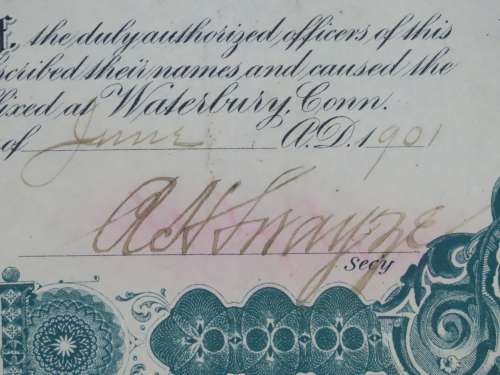 1901 Plume And Atwood Manufacturing Company, Stock Certificate, 200 Shares , 206