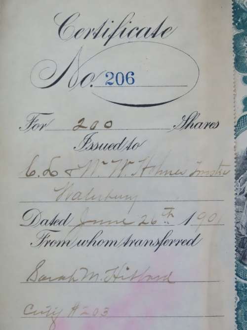 1901 Plume And Atwood Manufacturing Company, Stock Certificate, 200 Shares , 206