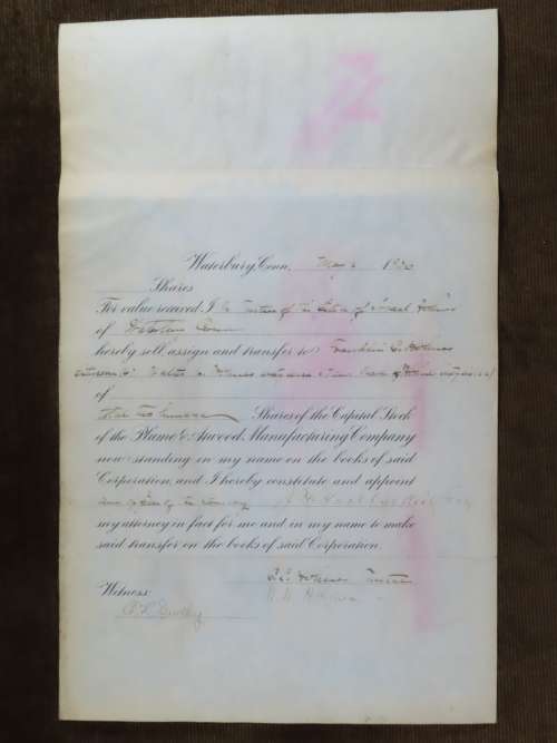 1901 Plume And Atwood Manufacturing Company, Stock Certificate, 200 Shares , 206