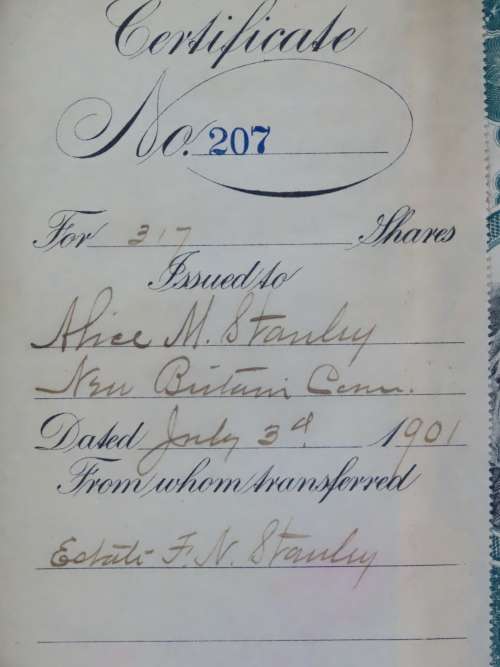 1901 Plume And Atwood Manufacturing Company, Stock Certificate, 317 Shares , 207