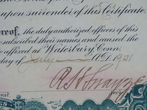 1901 Plume And Atwood Manufacturing Company, Stock Certificate, 317 Shares , 207