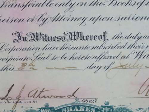1901 Plume And Atwood Manufacturing Company, Stock Certificate, 317 Shares , 207