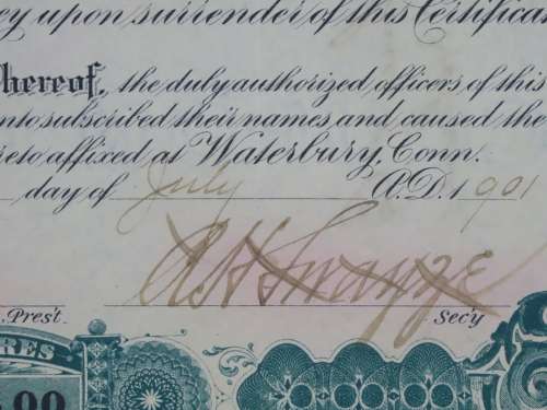 1901 Plume And Atwood Manufacturing Company, Stock Certificate, 125 Shares , 208