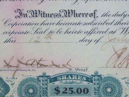 1901 Plume And Atwood Manufacturing Company, Stock Certificate, 125 Shares , 208