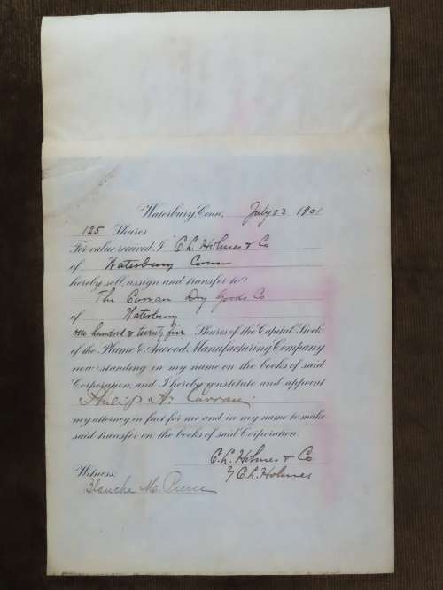 1901 Plume And Atwood Manufacturing Company, Stock Certificate, 125 Shares , 208