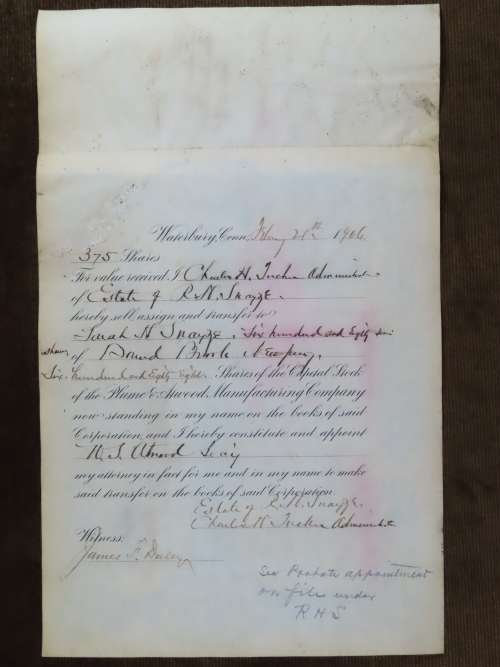 1901 Plume And Atwood Manufacturing Company, Stock Certificate, 375 Shares , 209