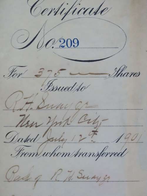 1901 Plume And Atwood Manufacturing Company, Stock Certificate, 375 Shares , 209