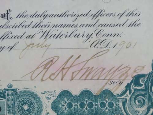 1901 Plume And Atwood Manufacturing Company, Stock Certificate, 375 Shares , 209