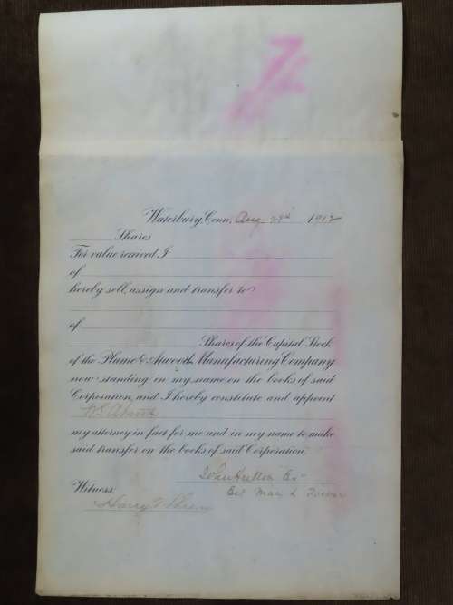 1901 Plume And Atwood Manufacturing Company, Stock Certificate, 50 Shares , 205