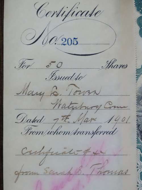 1901 Plume And Atwood Manufacturing Company, Stock Certificate, 50 Shares , 205