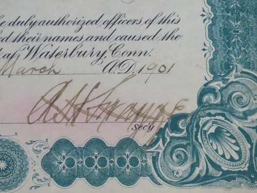 1901 Plume And Atwood Manufacturing Company, Stock Certificate, 50 Shares , 205