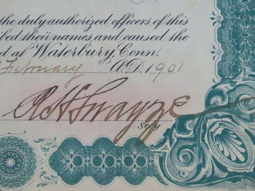 1901 Plume And Atwood Manufacturing Company, Stock Certificate, 250 Shares , 204
