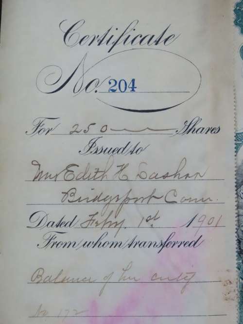 1901 Plume And Atwood Manufacturing Company, Stock Certificate, 250 Shares , 204