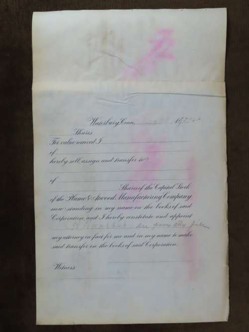 1901 Plume And Atwood Manufacturing Company, Stock Certificate, 250 Shares , 204
