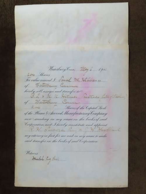 1901 Plume And Atwood Manufacturing Company, Stock Certificate, 200 Shares , 203