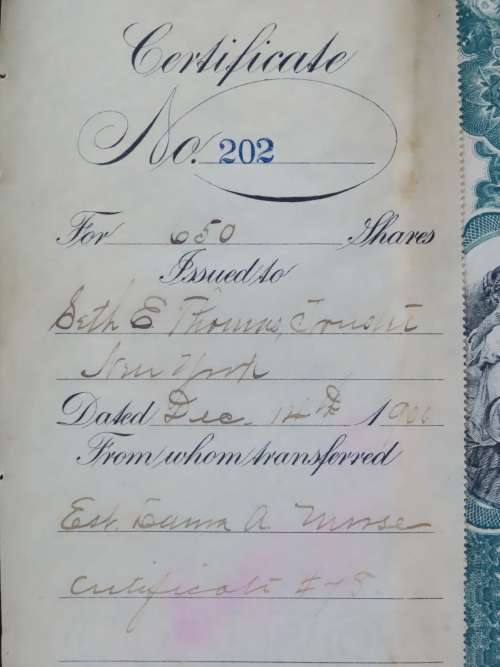 1901 Plume And Atwood Manufacturing Company, Stock Certificate, 650 Shares , 202
