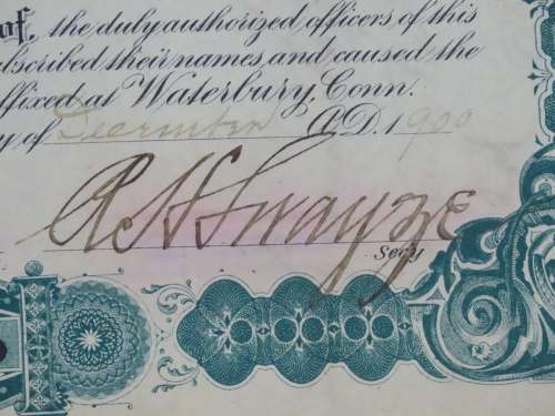 1901 Plume And Atwood Manufacturing Company, Stock Certificate, 650 Shares , 202