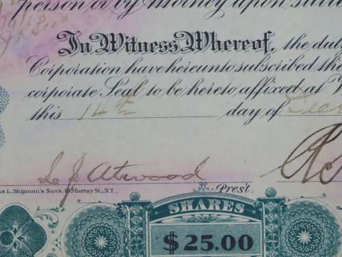 1901 Plume And Atwood Manufacturing Company, Stock Certificate, 650 Shares , 202