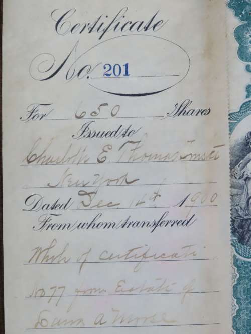 1901 Plume And Atwood Manufacturing Company, Stock Certificate, 650 Shares , 201