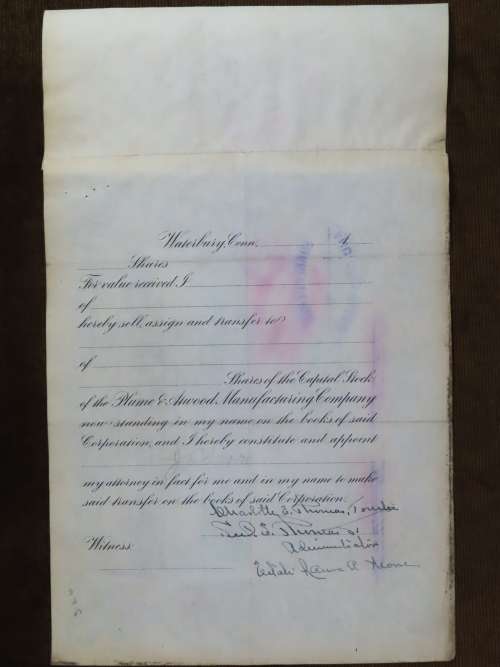 1901 Plume And Atwood Manufacturing Company, Stock Certificate, 650 Shares , 201