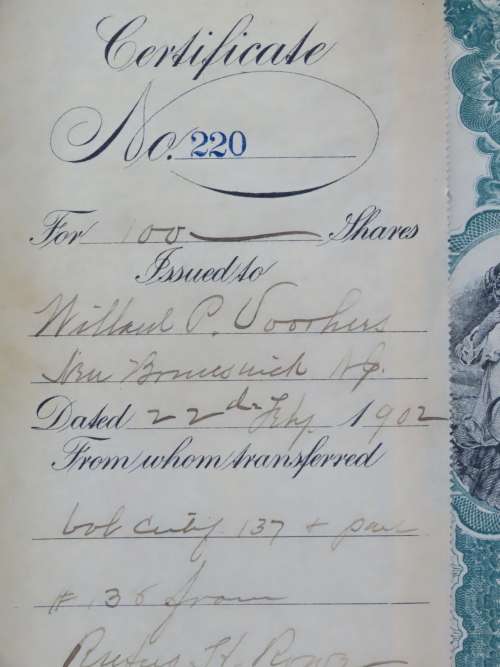 1901 Plume And Atwood Manufacturing Company, Stock Certificate, 100 Shares , 220